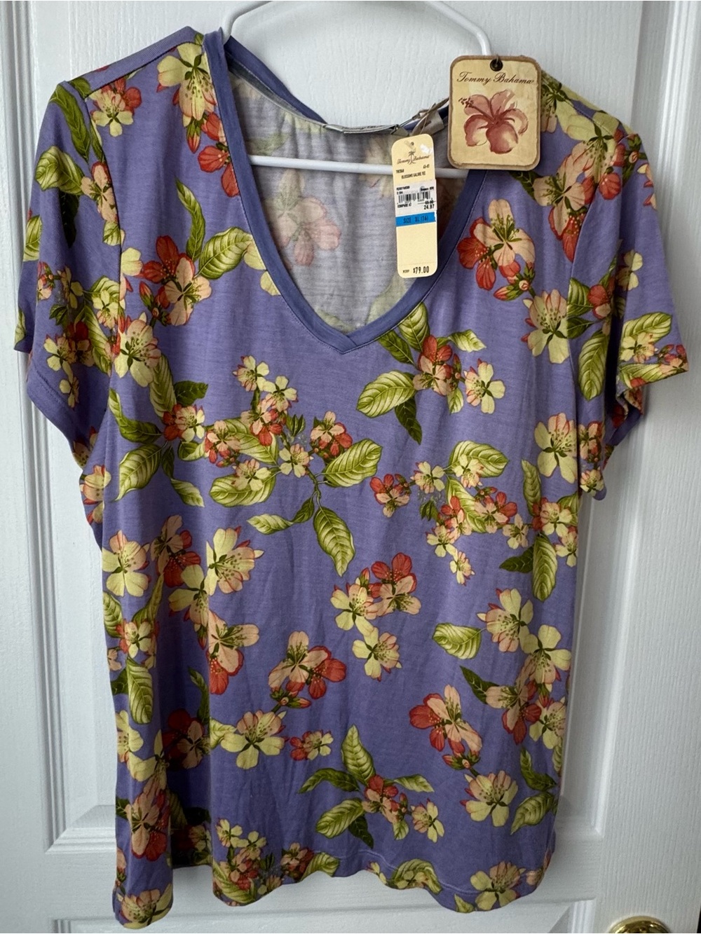 Tommy Bahama Lavender Floral V-Neck Short Sleeve Tee